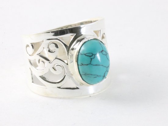 Opengewerkte zilveren ring met turkoois afbeelding 1
