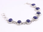 Bewerkte zilveren schakelarmband met grote lapis lazuli stenen afbeelding 2