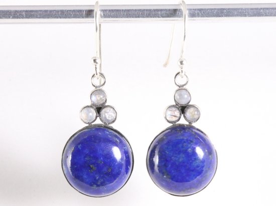 Zilveren oorbellen met lapis lazuli en regenboog maansteen afbeelding 4