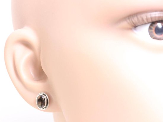 Fijne ovale zilveren oorstekers met rookkwarts afbeelding 3