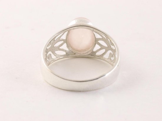 Opengewerkte zilveren ring met rozenkwarts afbeelding 3