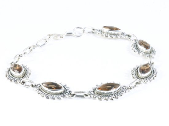 Bewerkte zilveren armband met rookkwarts afbeelding 2