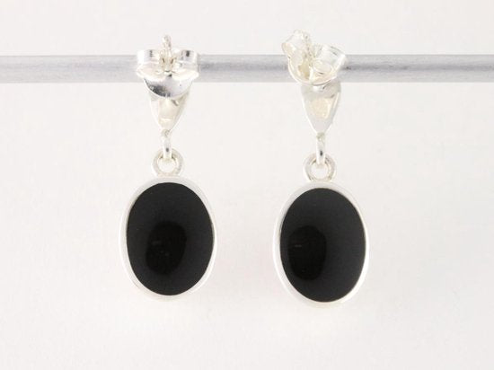 Hoogglans zilveren oorstekers met lichtblauwe schelp afbeelding 2