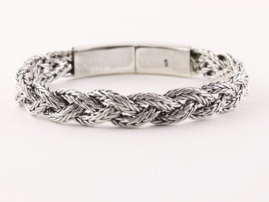 Zware gevlochten zilveren armband met kliksluiting afbeelding 2