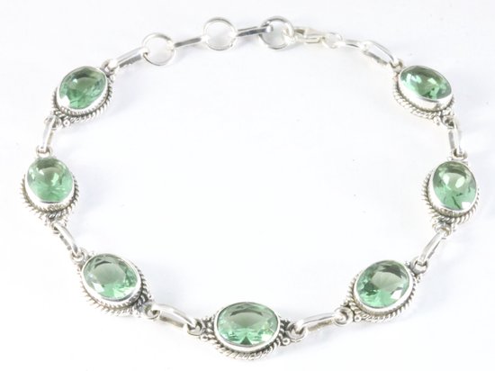 Bewerkte zilveren armband met groene amethist afbeelding 1