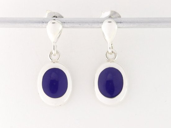 Hoogglans zilveren oorstekers met lapis lazuli afbeelding 4