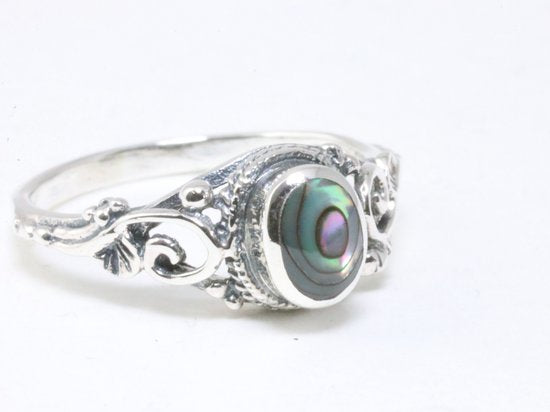 Fijne bewerkte zilveren ring met abalone schelp afbeelding 1