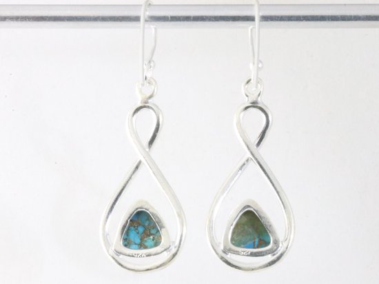 Opengewerkte zilveren oorbellen met blauwe koperturkoois afbeelding 3