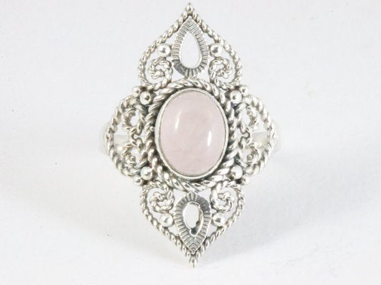 Opengewerkte zilveren ring met rozenkwarts afbeelding 4