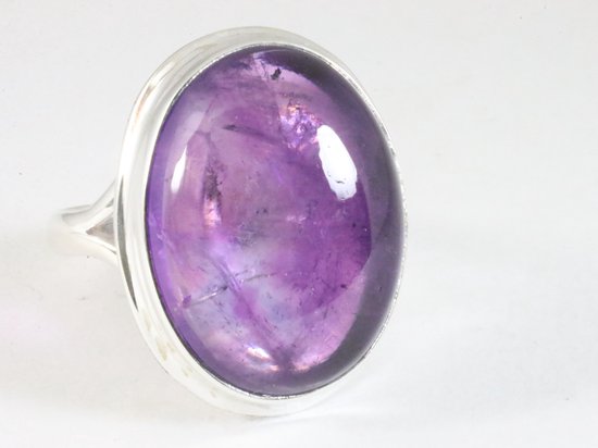 Grote ovale zilveren ring met amethist afbeelding 1