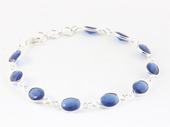Fijne zilveren armband met blauwe saffier afbeelding 2