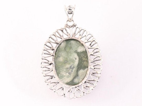 Grote opengewerkte zilveren hanger met regenwoud jaspis afbeelding 2