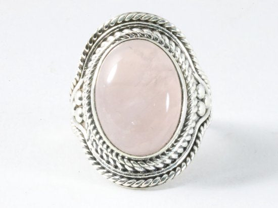 Bewerkte zilveren ring met rozenkwarts afbeelding 4