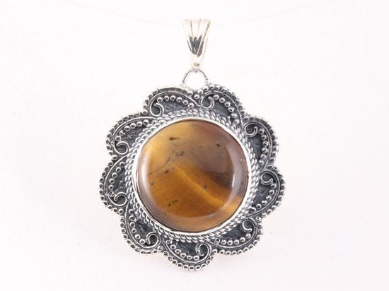 Bewerkte zilveren hanger met tijgeroog afbeelding 1