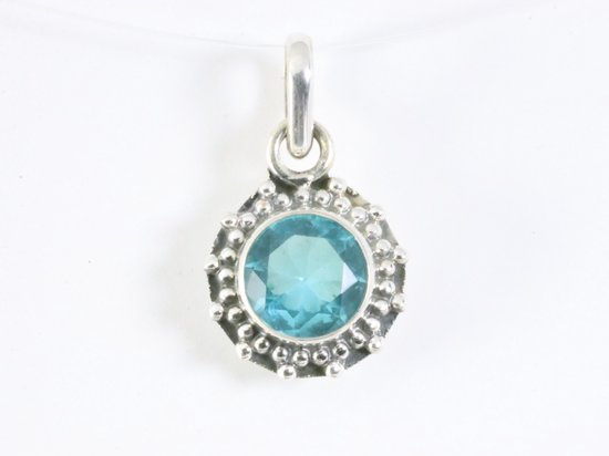 Fijne bewerkte ronde zilveren hanger met blauwe topaas afbeelding 4