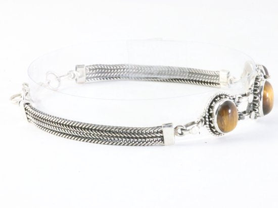 Bewerkte zilveren armband met tijgeroog afbeelding 2