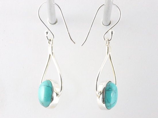 Opengewerkte zilveren oorbellen met turkoois afbeelding 2