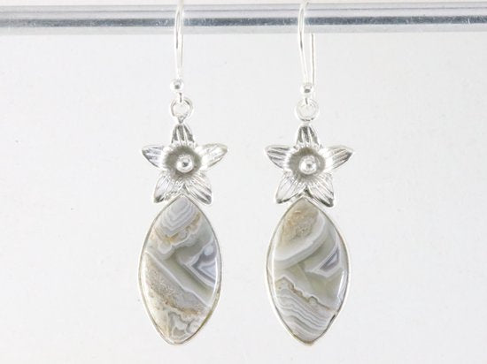 Bewerkte zilveren oorbellen met laguna lace agaat afbeelding 4