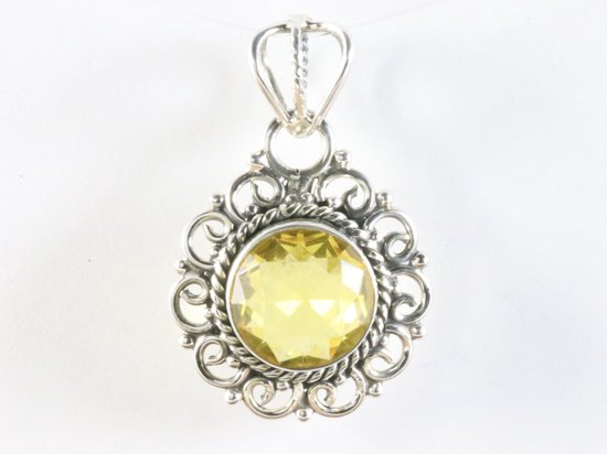 Ronde opengewerkte zilveren hanger met citrien afbeelding 4