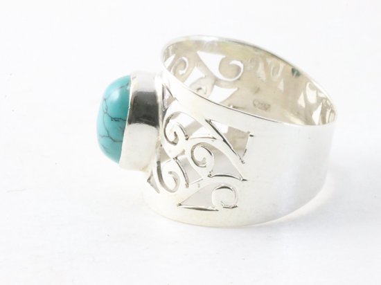 Opengewerkte zilveren ring met turkoois afbeelding 2