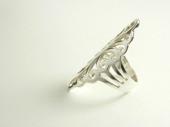 Langwerpige opengewerkte zilveren ring afbeelding 2