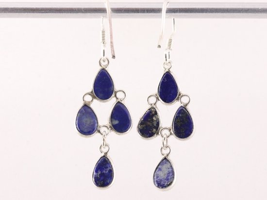 Lange fijne zilveren oorbellen met lapis lazuli afbeelding 3