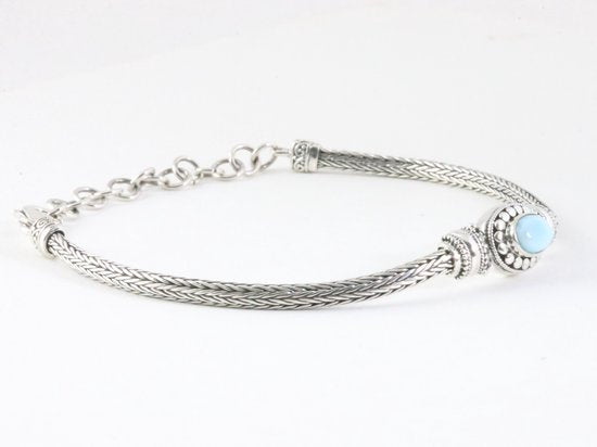 Traditionele zilveren snake armband met larimar afbeelding 2