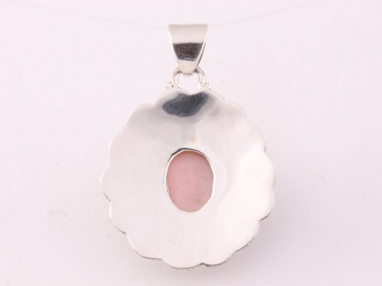 Bewerkte zilveren hanger met roze opaal afbeelding 3
