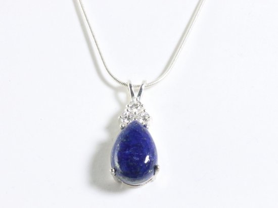 Zilveren hanger met lapis lazuli en witte topaas aan ketting afbeelding 5