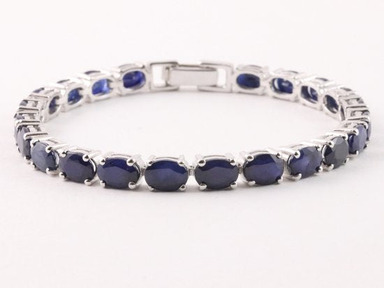 Zilveren tennisarmband met blauwe saffier afbeelding 1