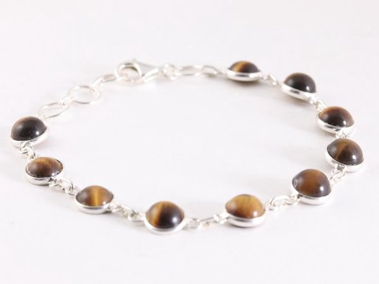 Fijne zilveren schakelarmband met tijgeroog afbeelding 2