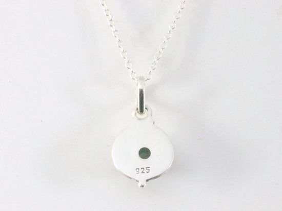 Fijne bewerkte ronde zilveren hanger met aquamarijn aan ketting afbeelding 3