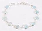 Fijne zilveren schakelarmband met aqua chalcedoon afbeelding 1
