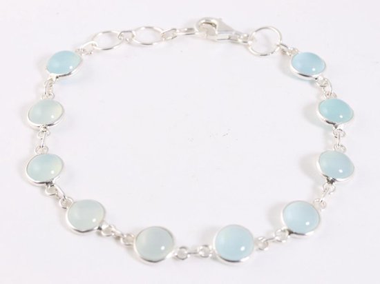 Fijne zilveren schakelarmband met aqua chalcedoon afbeelding 1