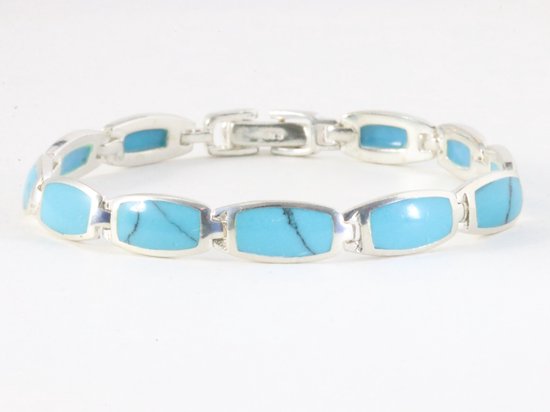 Hoogglans zilveren armband met blauwe turkoois afbeelding 3