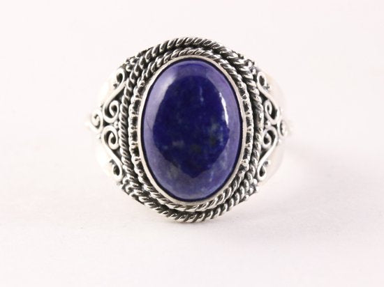 Bewerkte zilveren ring met lapis lazuli afbeelding 4