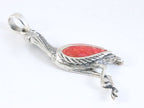 Zilveren kraanvogel hanger met rode koraal steen afbeelding 2