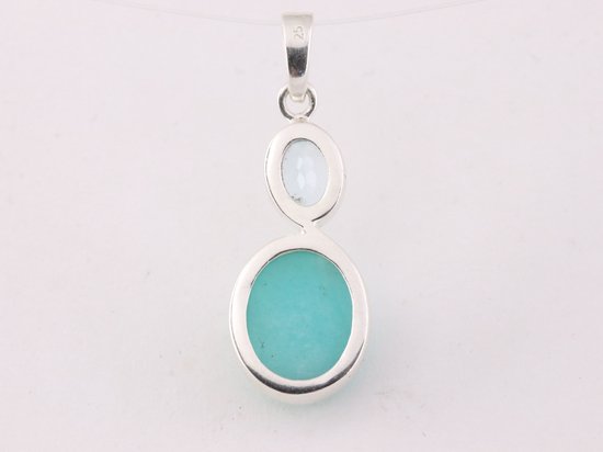 Fijne hoogglans zilveren hanger met amazoniet en blauwe topaas afbeelding 3