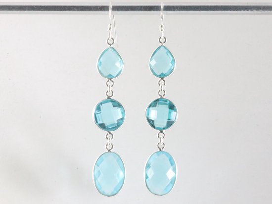 Lange zilveren oorbellen met blauwe topaas afbeelding 3