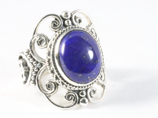 Opengewerkte zilveren ring met lapis lazuli afbeelding 1