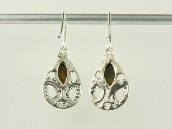 Opengewerkte zilveren oorbellen met tijgeroog afbeelding 3