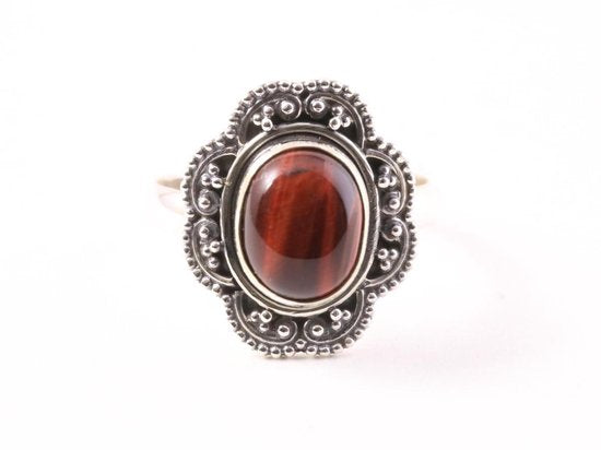 Bewerkte zilveren ring met rode tijgeroog afbeelding 4