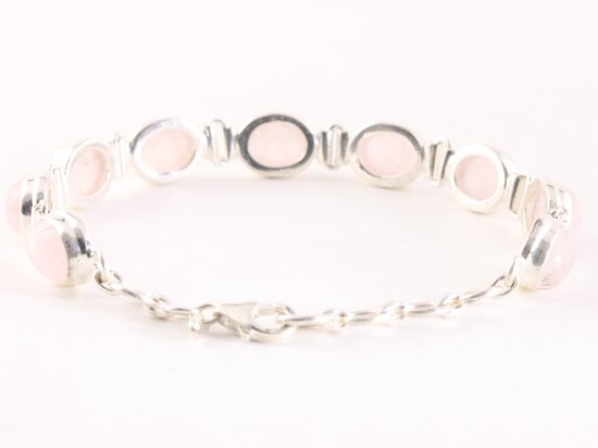 Zware zilveren armband met rozenkwarts afbeelding 3