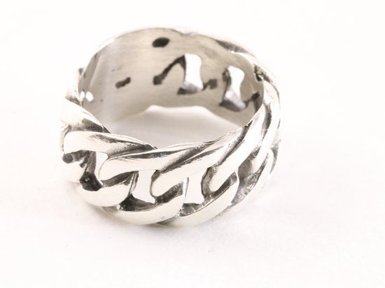 Zware zilveren ring met gourmet schakels afbeelding 3