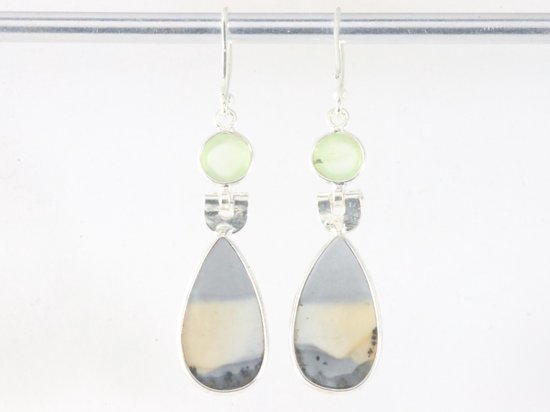 Zilveren oorbellen met malinga jaspis en prehniet afbeelding 2
