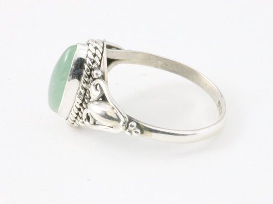Fijne bewerkte zilveren ring met groene aventurijn afbeelding 2