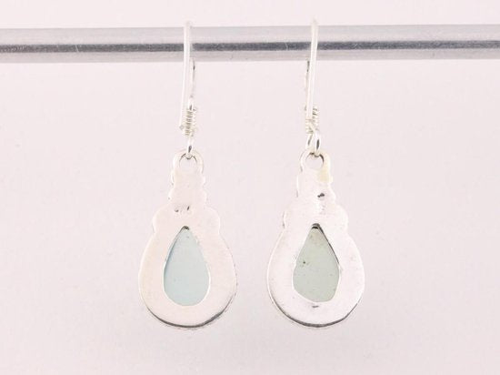 Bewerkte zilveren oorbellen met aqua chalcedoon afbeelding 3