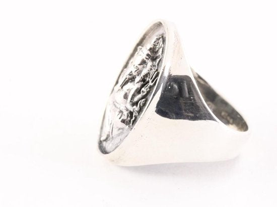 Zware ovale zilveren zegelring met Ganesha afbeelding 2
