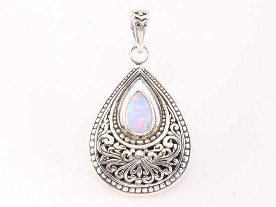 Bewerkte druppelvormige zilveren hanger met Australische opaal afbeelding 4