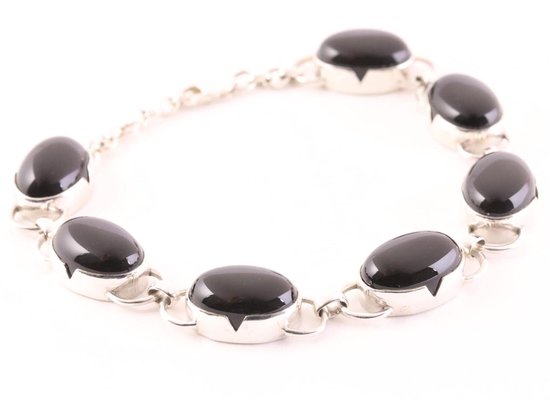 Zilveren armband met grote onyx stenen afbeelding 2